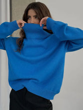 Fashion Solid Turtleneck Long Sleeve Knitted Commute Loose Autumn Ladies Sweater